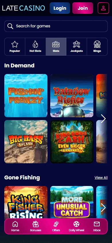 Sg Casino games view on a mobile device